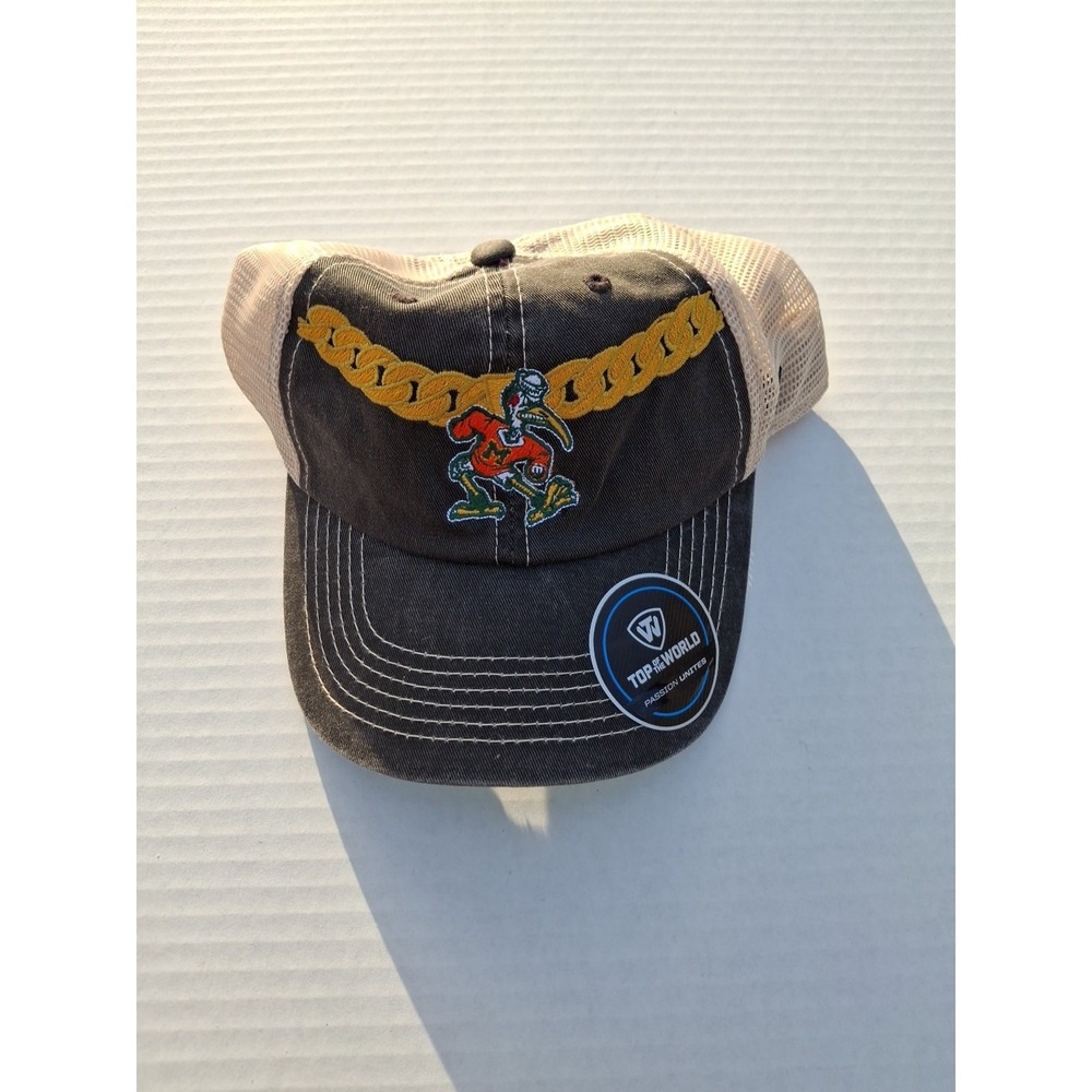 Miami Hurricanes TOW Faded Black Turnover Chain Mesh Adjustable Hat - New!
